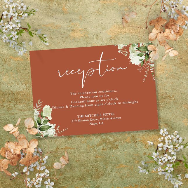 Terrakotta Grönska Skript Bröllopsmottagning Tilläggskort (Terracotta Greenery Script Wedding Reception Enclosure Card)