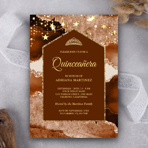 Terrakotta Guld Agat Marmor Båge Quinceanera Inbjudningar