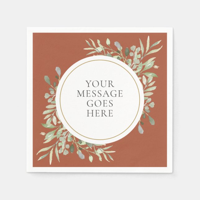 Terrakotta Guld Eukalyptus Grönska Lövverk Pappersservett (Framsidan)