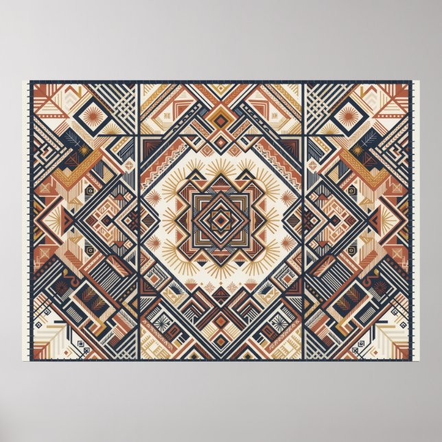 Terrakotta Guld Geometrisk Gobeläng Mönster Affisc Poster (Framsidan)