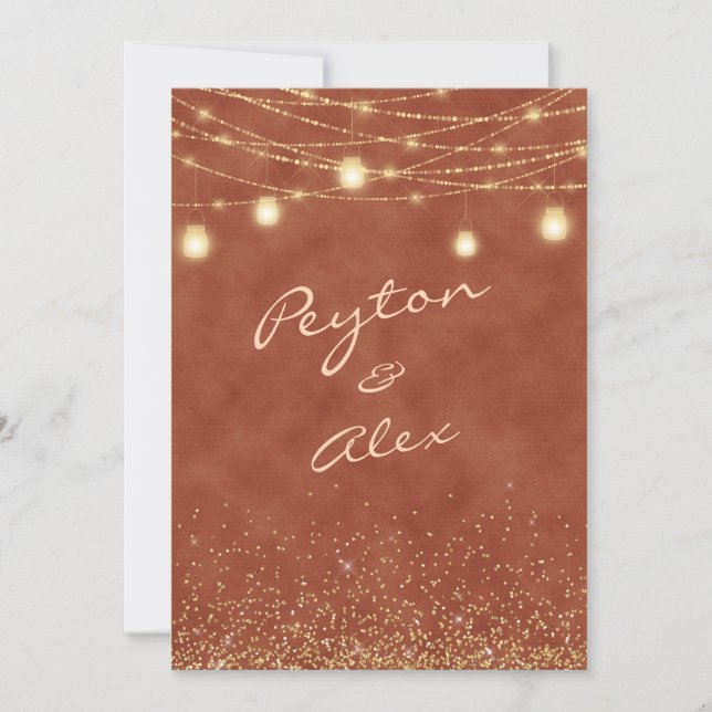 Terrakotta Guld Glitter Bröllopsinbjudan Inbjudningar (Framsida)