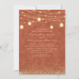 Terrakotta Guld Glitter Sträng Ljus Bröllop Inbjudningar
