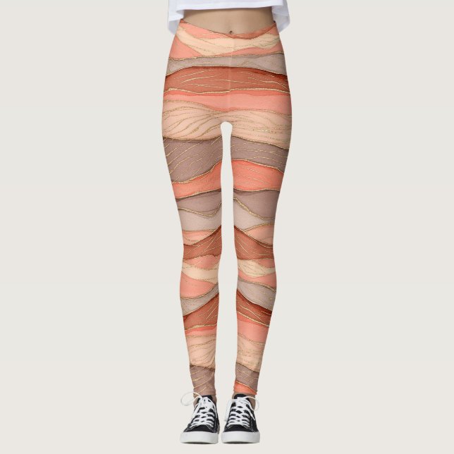 Terrakotta Guldåder Marmor - Varm Lyx (10) Leggings (Framsida)