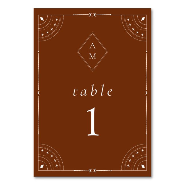 Terrakotta himmelsk måne och stjärnor bordsnummer (Framsidan)