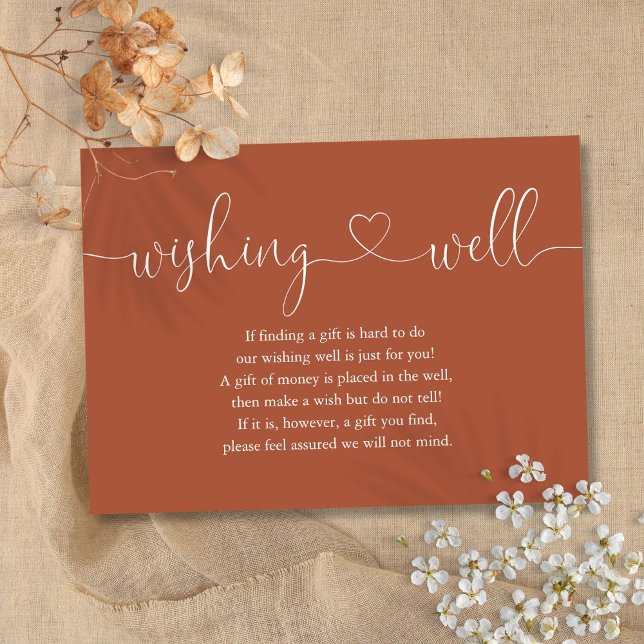 Terrakotta Hjärtformad Önskebrunn Bröllop Tilläggskort (Terracotta Heart Script Wishing Well Wedding Enclosure Card)