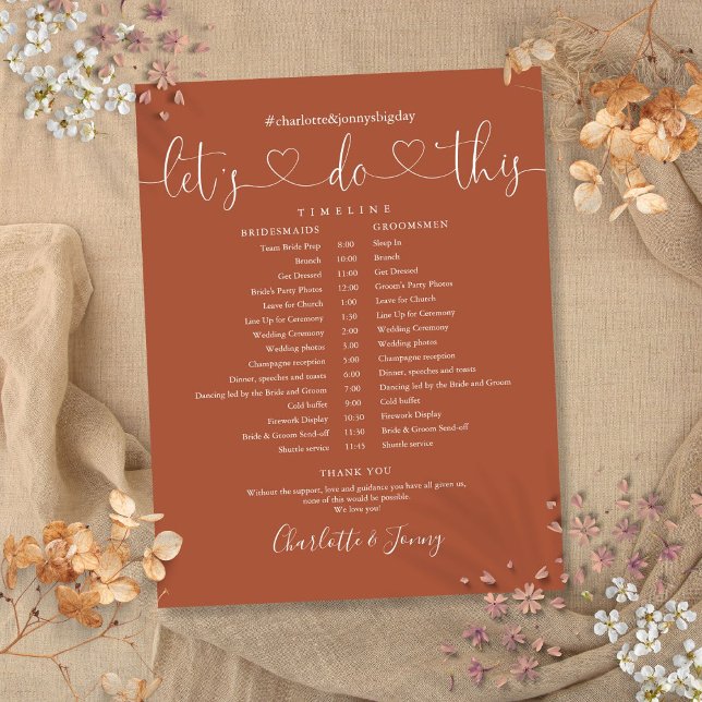 Terrakotta Hjärtmanus Bröllopsschema Tidslinje (Terracotta Heart Script Wedding Schedule Timeline)