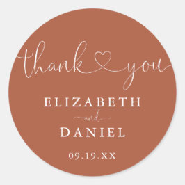 Terrakotta Hjärtmanus Tack Bröllopsgåva Runt Klistermärke