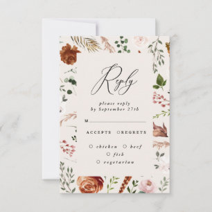 terrakotta hjort blomster elegant rustik bröllop inbjudningar
