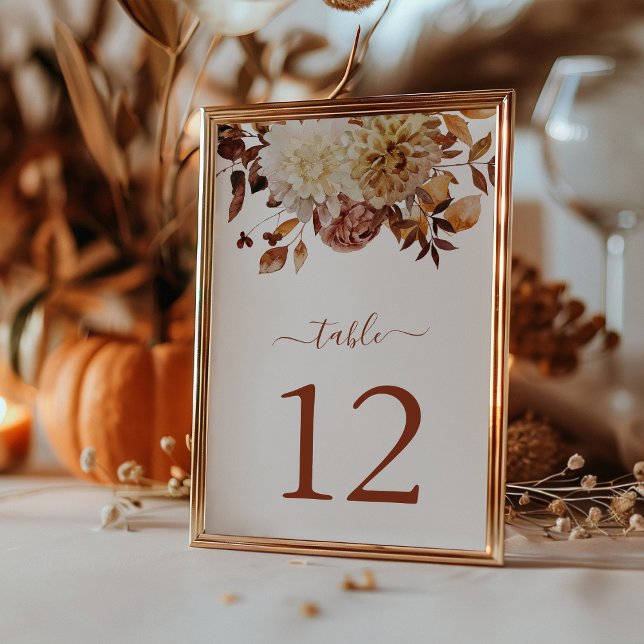 Terrakotta Höst Akvarell Botanisk Bröllopsbord Bordsnummer (Terracotta Fall Watercolor Botanical Wedding Table Number by Painted Paperie
)