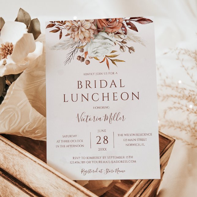 Terrakotta höst blomster boho bröllops luncheon inbjudningar (Skapare uppladdad)