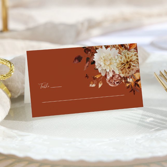 Terrakotta Höst Bröllops Platskort Placeringskort (Terracotta Fall Floral Wedding Place Card by Painted Paperie
)