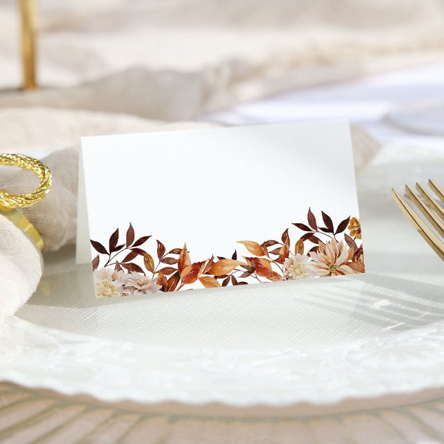 Terrakotta Höst Koppar Akvarellblad  Placeringskort (White Terracotta Fall Copper Watercolor Leaves Place Card by Painted Paperie
)