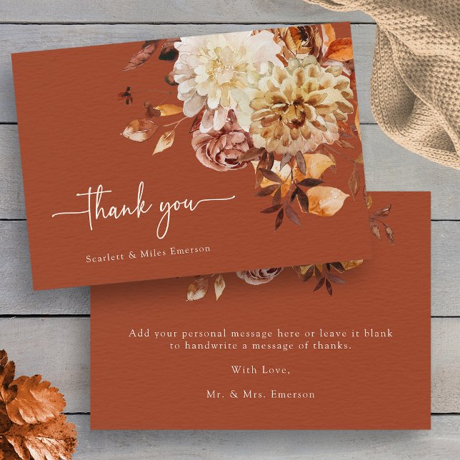 Terrakotta Höst Tacksamhetskort Tack Kort (Rustic Terracotta Watercolor Autumn Floral Thank You Card by Painted Paperie
)