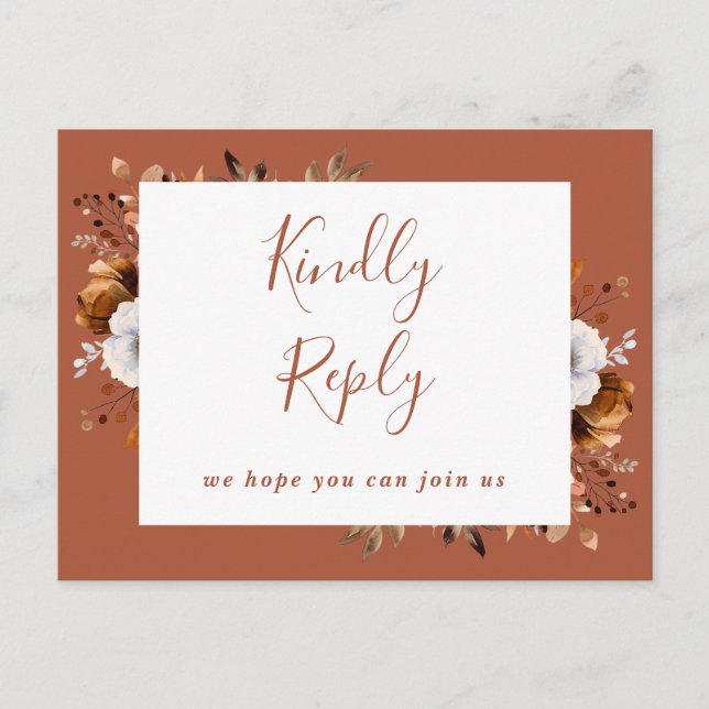Terrakotta höstblomma sångförfrågan RSVP vykort (Framsida)
