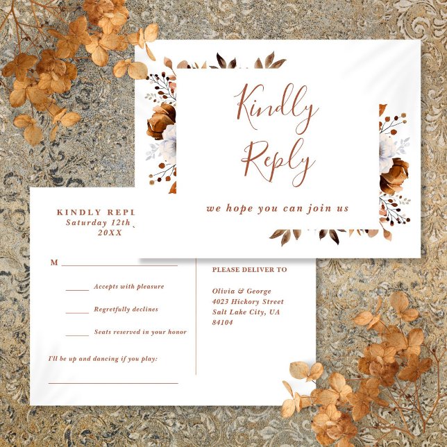 Terrakotta höstblomma sångförfrågan RSVP vykort (Terracotta Fall Floral Song Request RSVP Postcard)