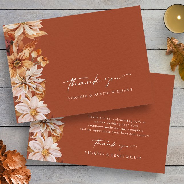 Terrakotta Höstlöv Blommig Tacksamhetskort Tack Kort (Terracotta Fall Leaves Floral Thank You Card by Painted Paperie
)