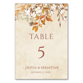 Terrakotta höstlöv Boho höstbröllop Bordsnummer