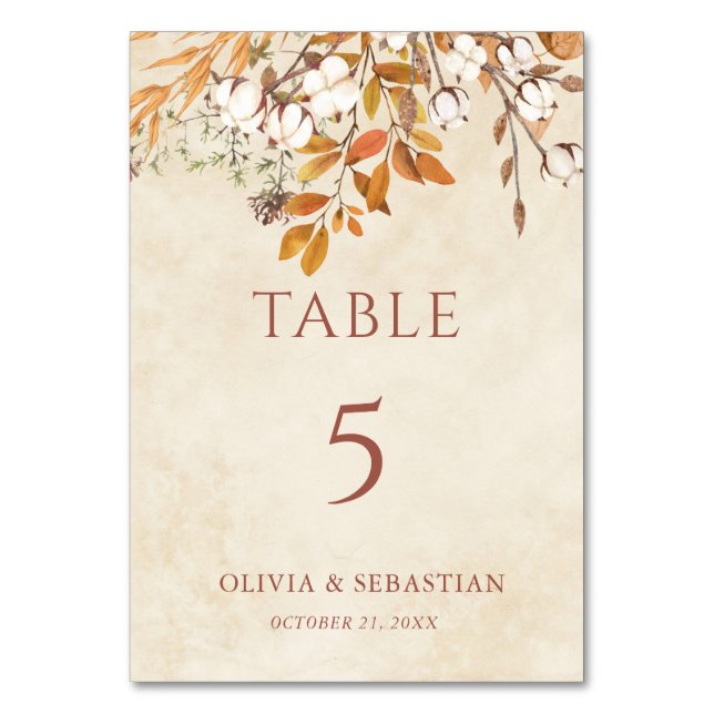 Terrakotta höstlöv Boho höstbröllop Bordsnummer (Framsidan)