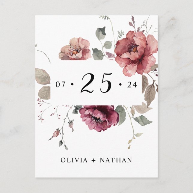 Terrakotta jordnära burgunder höst boho Spara datu Inbjudan Vykort (Framsida)