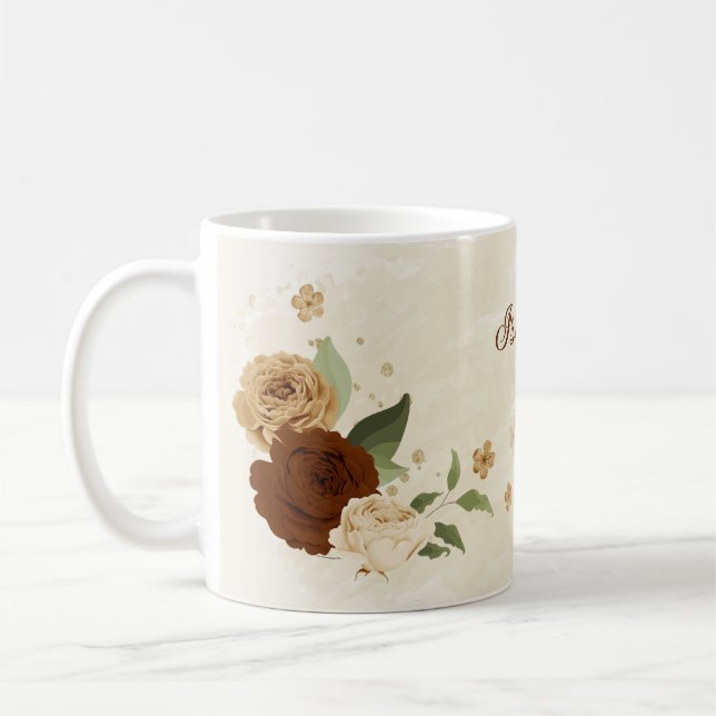 terrakotta jordton blommig  kaffemugg (Vänster)
