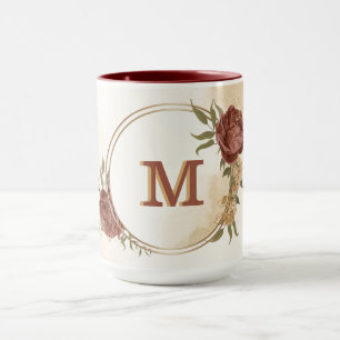 terrakotta jordton blomster grönska kaffekopp
