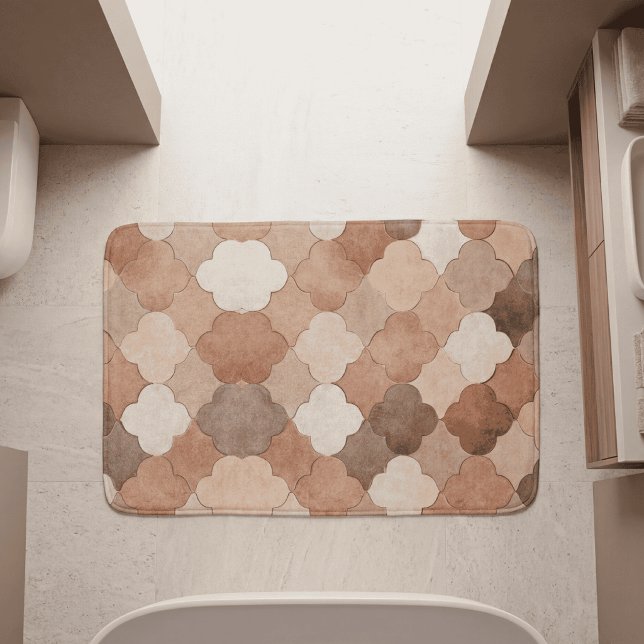 Terrakotta jordton Marockansk Quatrefoil-mönster Badrumsmatta (Terracotta Moroccan tile bath mat 1 )