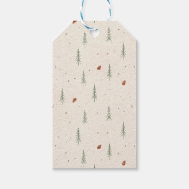 Terrakotta julklappsbrickor med skogsmotiv presentetikett (Framsidan)