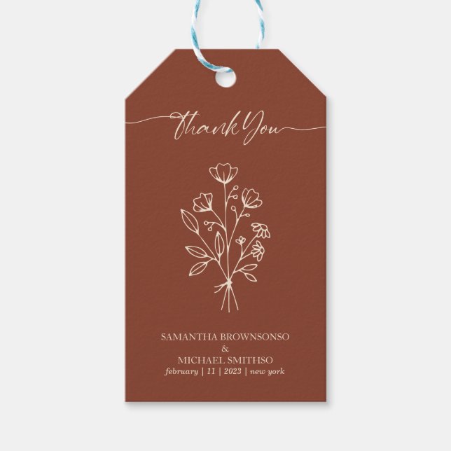 Terrakotta Kalligrafi Boho Botaniska Tack Presentetikett (Framsidan)