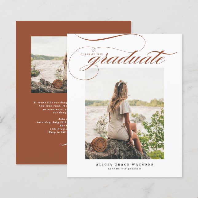 Terrakotta kalligrafi foto examensinbjudan (Fram/baksida)