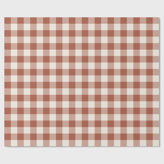 Terrakotta Klassisk Rutig Gingham Presentpapper (Platt)