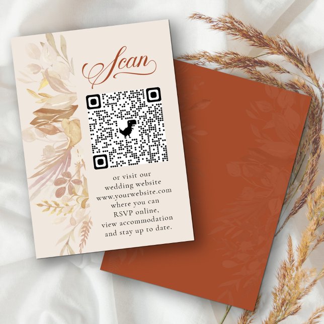 Terrakotta Kräm Botanical Online RSVP QR-kod Tilläggskort (Elegant wedding qr code rsvp in terracotta burnt orange and cream)