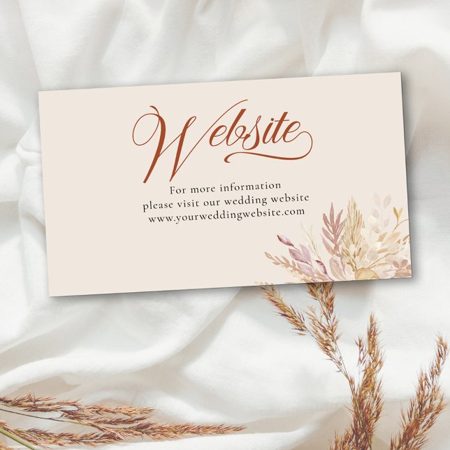Terrakotta Kräm Botanisk Bröllopswebbplats Tilläggskort (Wedding website enclosure card with elegant calligraphy in burnt orange and cream)
