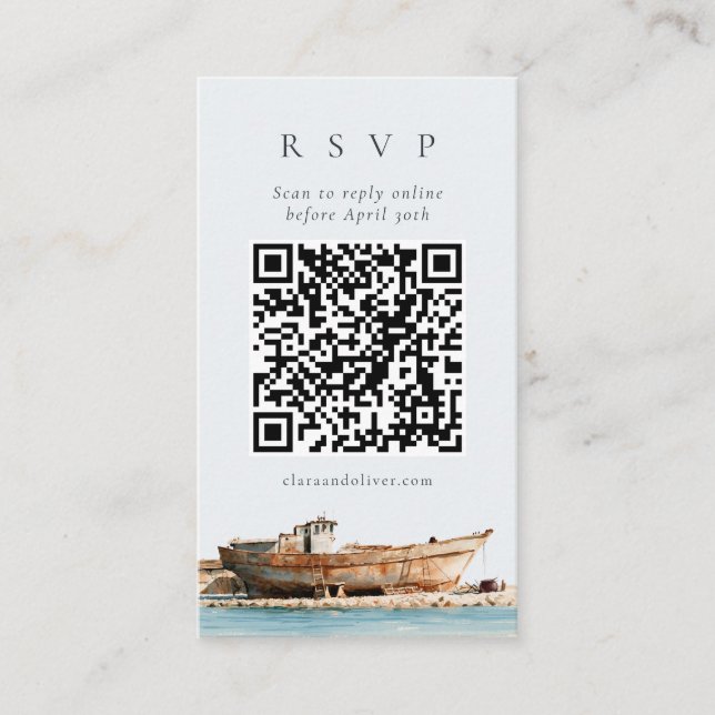Terrakotta Kroatiska kustbåt QR-kod RSVP-kort  Tilläggskort (Framsida)