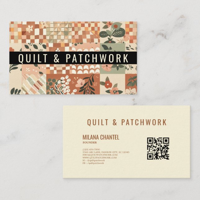 Terrakotta lapptäcke handgjorda kläder patchwork  visitkort (Fram/baksida)