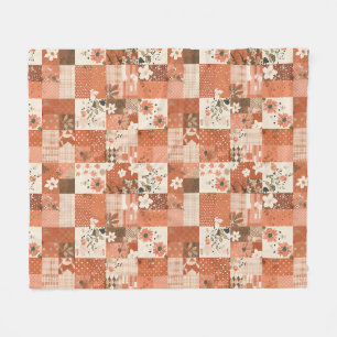 Terrakotta lapptäcke patchwork gingham Cottagecore Fleecefilt