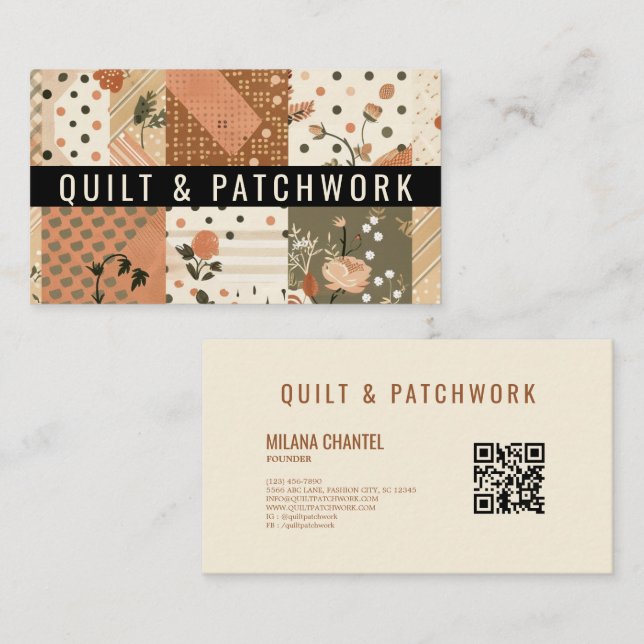 Terrakotta lapptäcke patchwork handgjorda kläder visitkort (Fram/baksida)