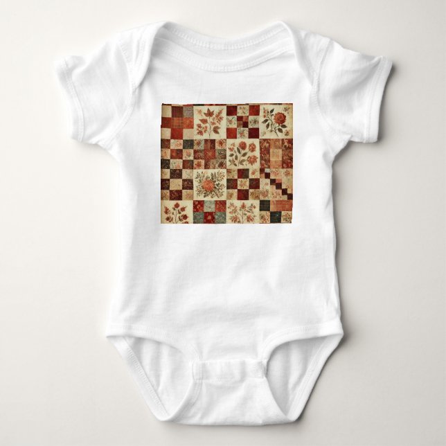 Terrakotta lapptäcke rustik retro blomdesign t shirt (Framsida)