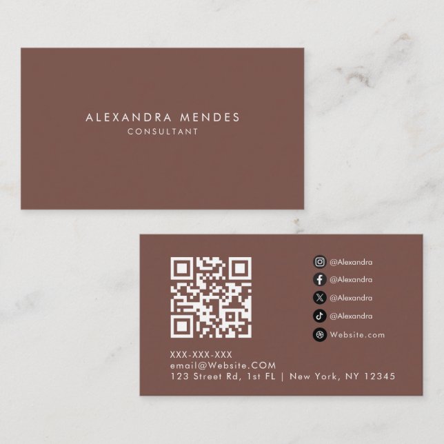 Terrakotta Lyx Minimalistisk QR-kod Professionell Visitkort (Fram/baksida)