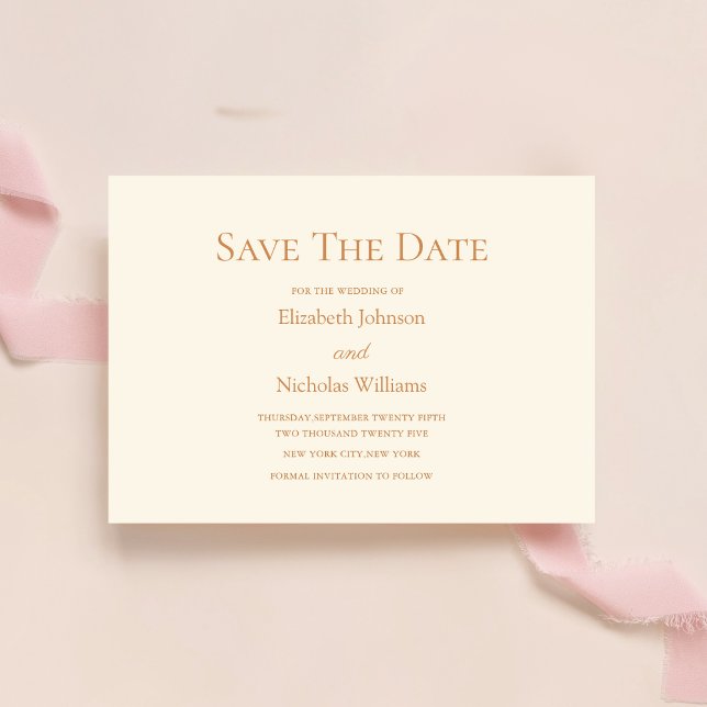 terrakotta mall bröllop save the date-kort. (Skapare uppladdad)