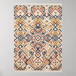 Terrakotta Marinblå Kilim Geometrisk Mönster Affis Poster