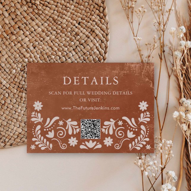 Terrakotta Mexikanskt Bröllop Detaljer Kort Insats (Terracotta Hacienda Wedding Details Enclosure Card with QR Code)