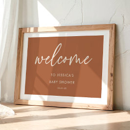 Terrakotta Minimal Boho Chic Baby Shower Välkommen Poster