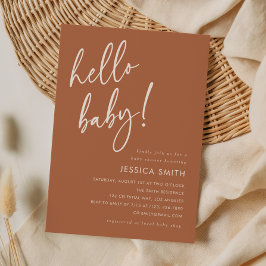 Terrakotta Minimal Boho Hej Bebis Baby Shower Inbjudningar