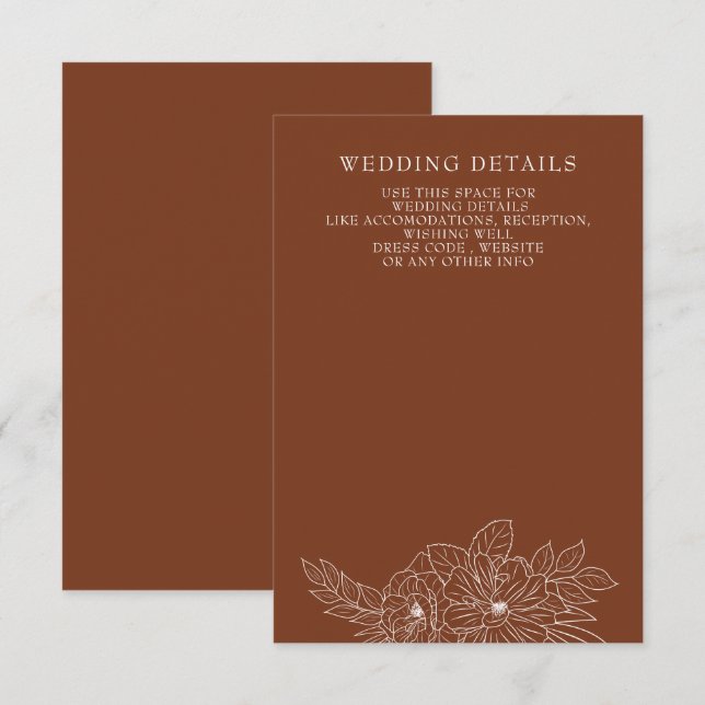 Terrakotta Minimal Elegant Blommig Skiss Bröllop Tilläggskort (Fram/baksida)