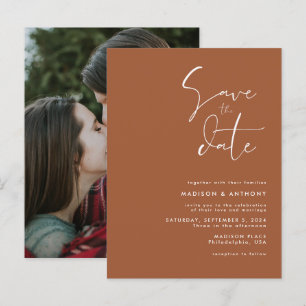 Terrakotta Minimalist Save the Date Bröllopsfoto Inbjudan Vykort