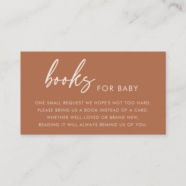 Terrakotta Minimalistisk Boho Böcker för Baby Show Tilläggskort (Framsida)