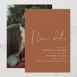 Terrakotta Minimalistisk Foto Ny Bröllopsdatum  Meddelande