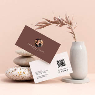 Terrakotta Minimalistisk Foto Qr Kod Sociala Medie Visitkort