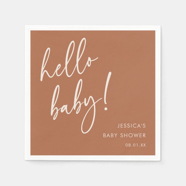 Terrakotta Modern Boho Hej Bebis Baby Shower Pappersservett (Framsidan)
