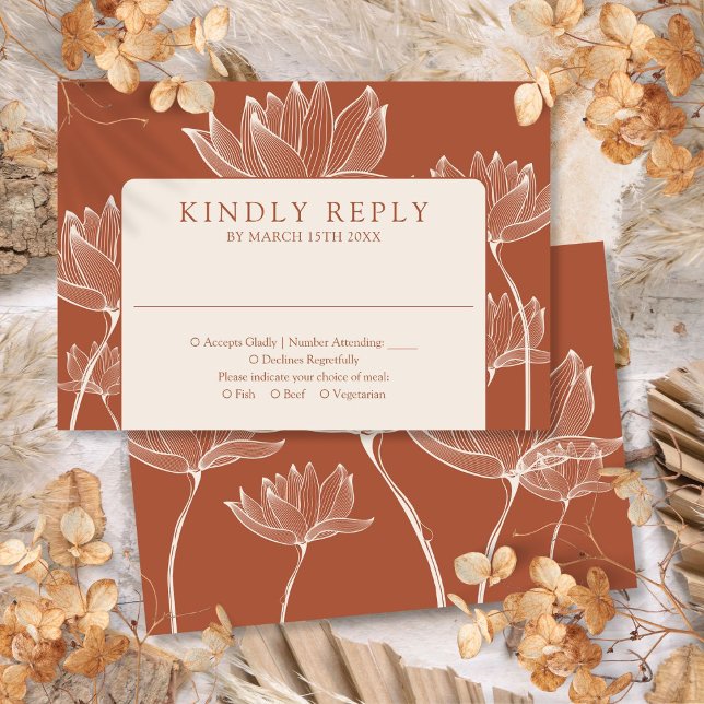 Terrakotta Modern Botanisk Blommig Bröllop OSA Kort (Terracotta Modern Botanical Floral Wedding RSVP Card)